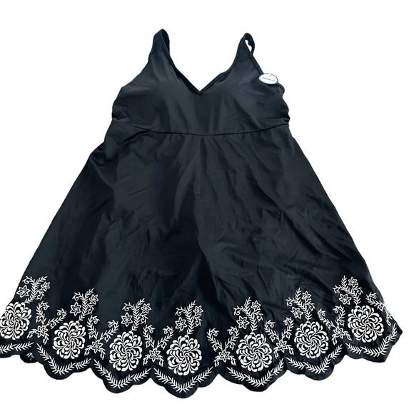 NWT Swimsuits for All Women’s 18 Black Embroidered Swim Dress Swimsuit Modest - Picture 1 of 8